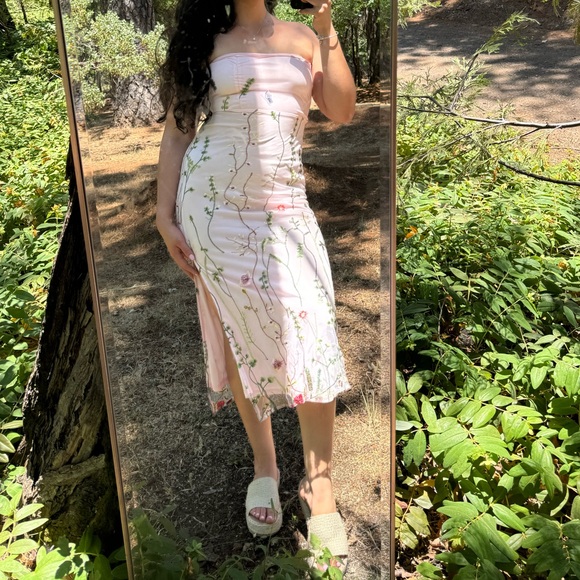 Bold Botanicals Pink Floral Embroidered Strapless Midi Dress - Picture 7 of 7